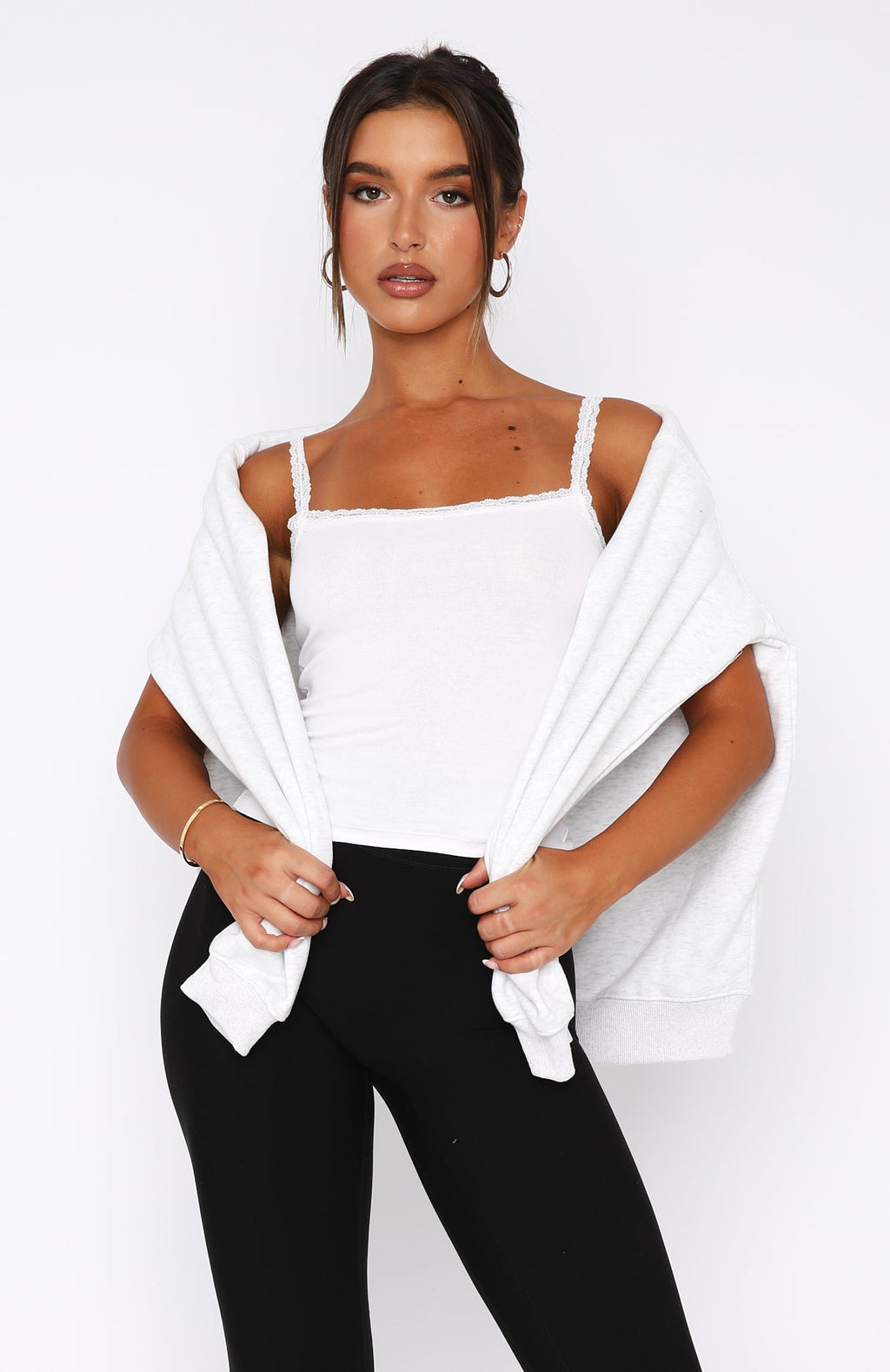 After Midnight Lace Trim Cami White