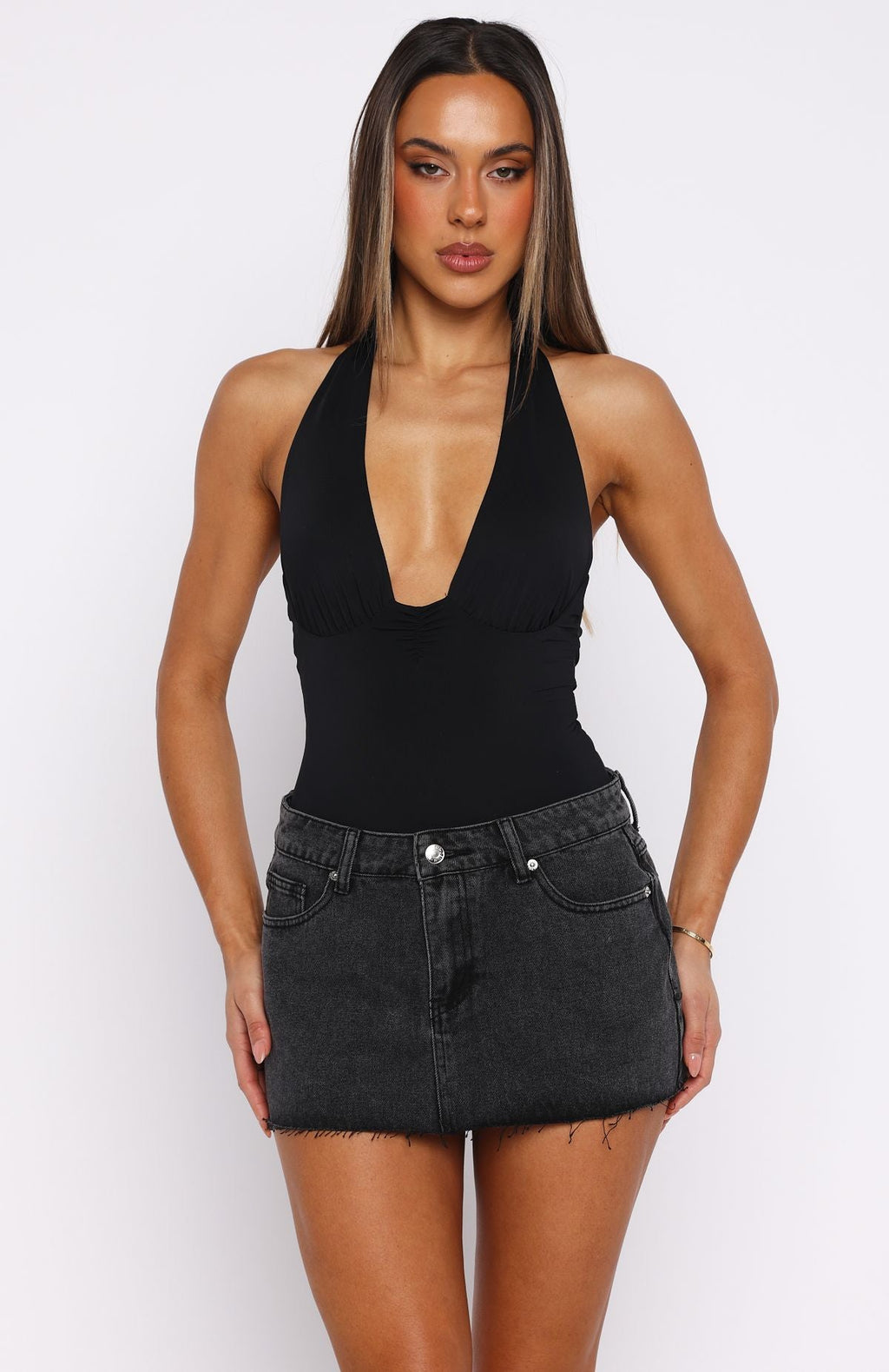 Broken Trust Mid Rise Denim Mini Skirt Black