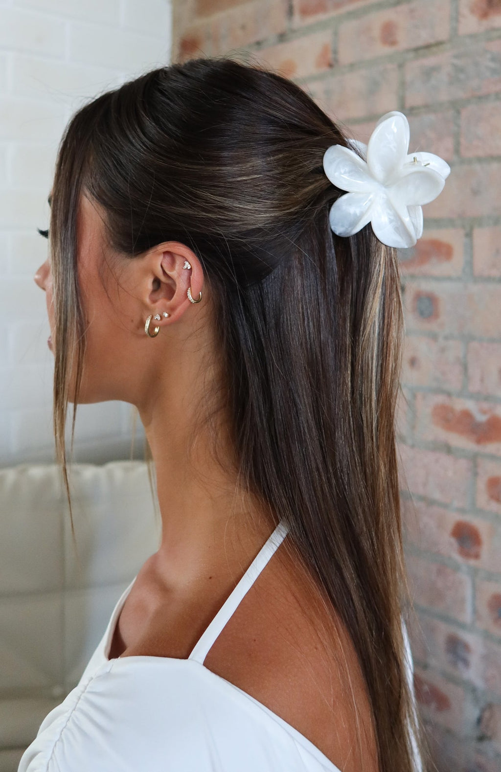 Floral Charm Hair Clip White Marble